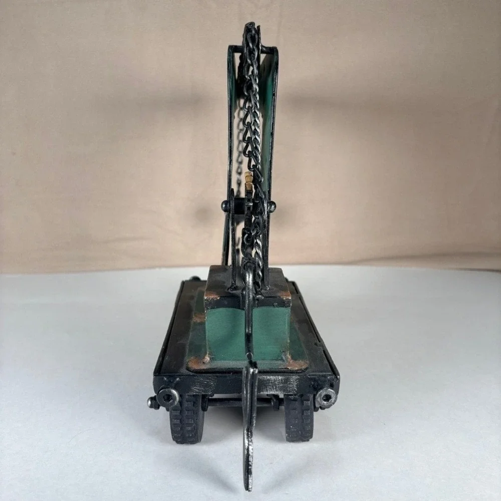 Vintage Style Metal Crane Railway Car Industrial Decorative Model Green Black